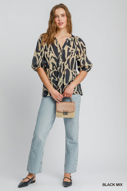 Two Tone Abstract Print Top