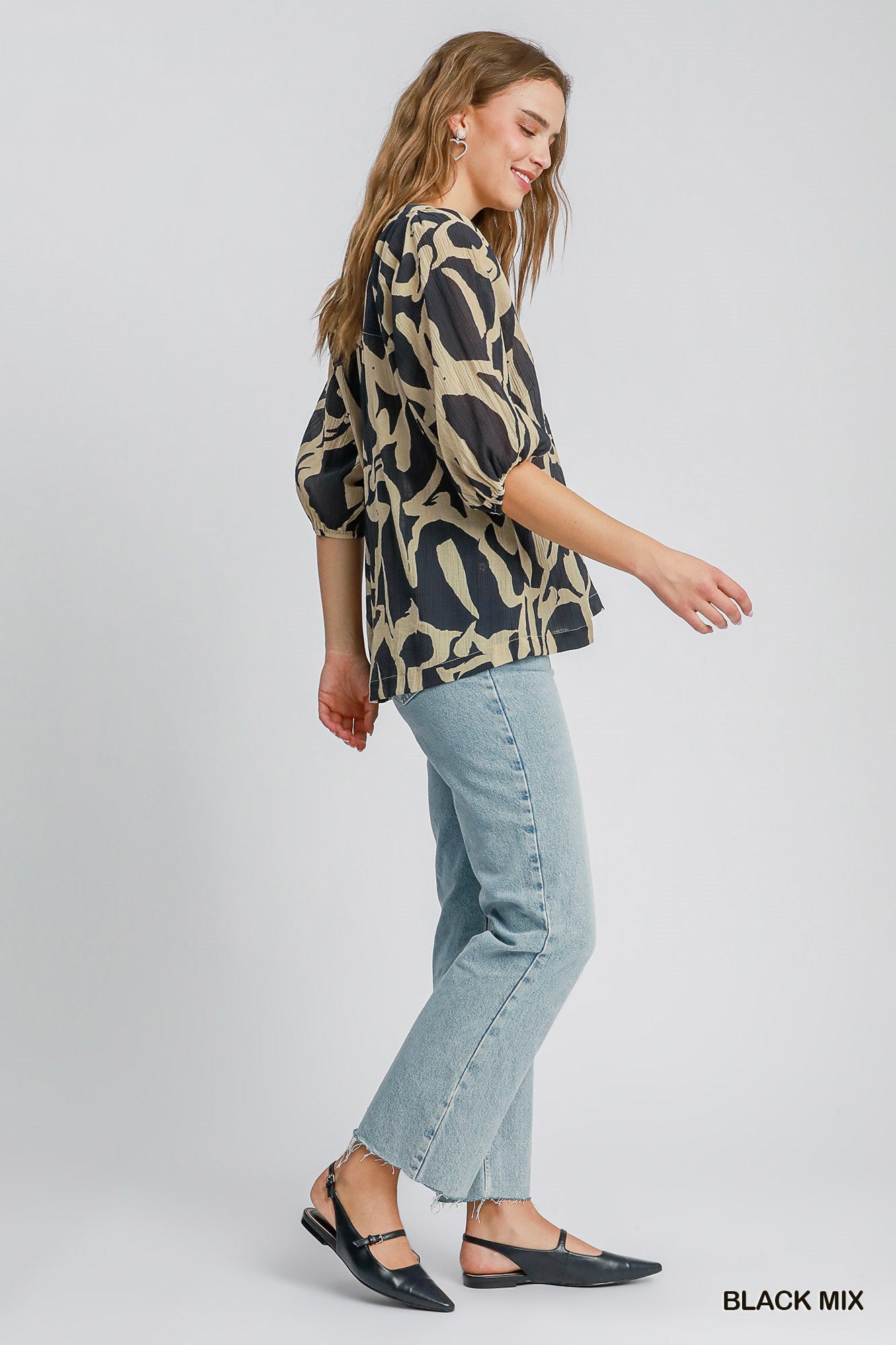 Two Tone Abstract Print Top