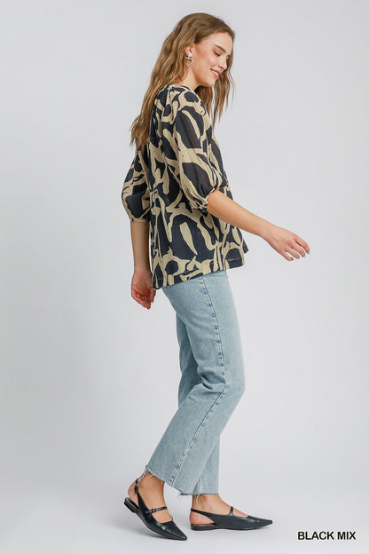 Two Tone Abstract Print Top