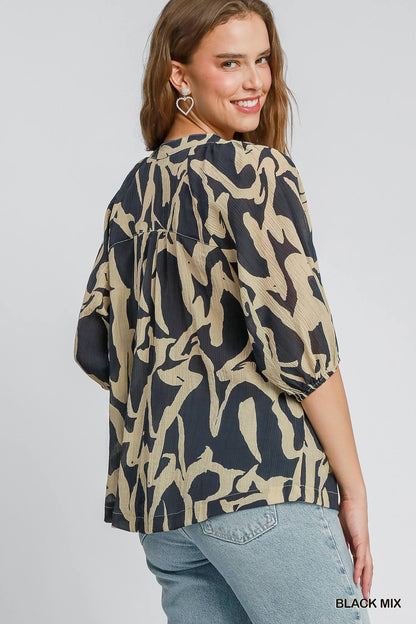 Two Tone Abstract Print Top