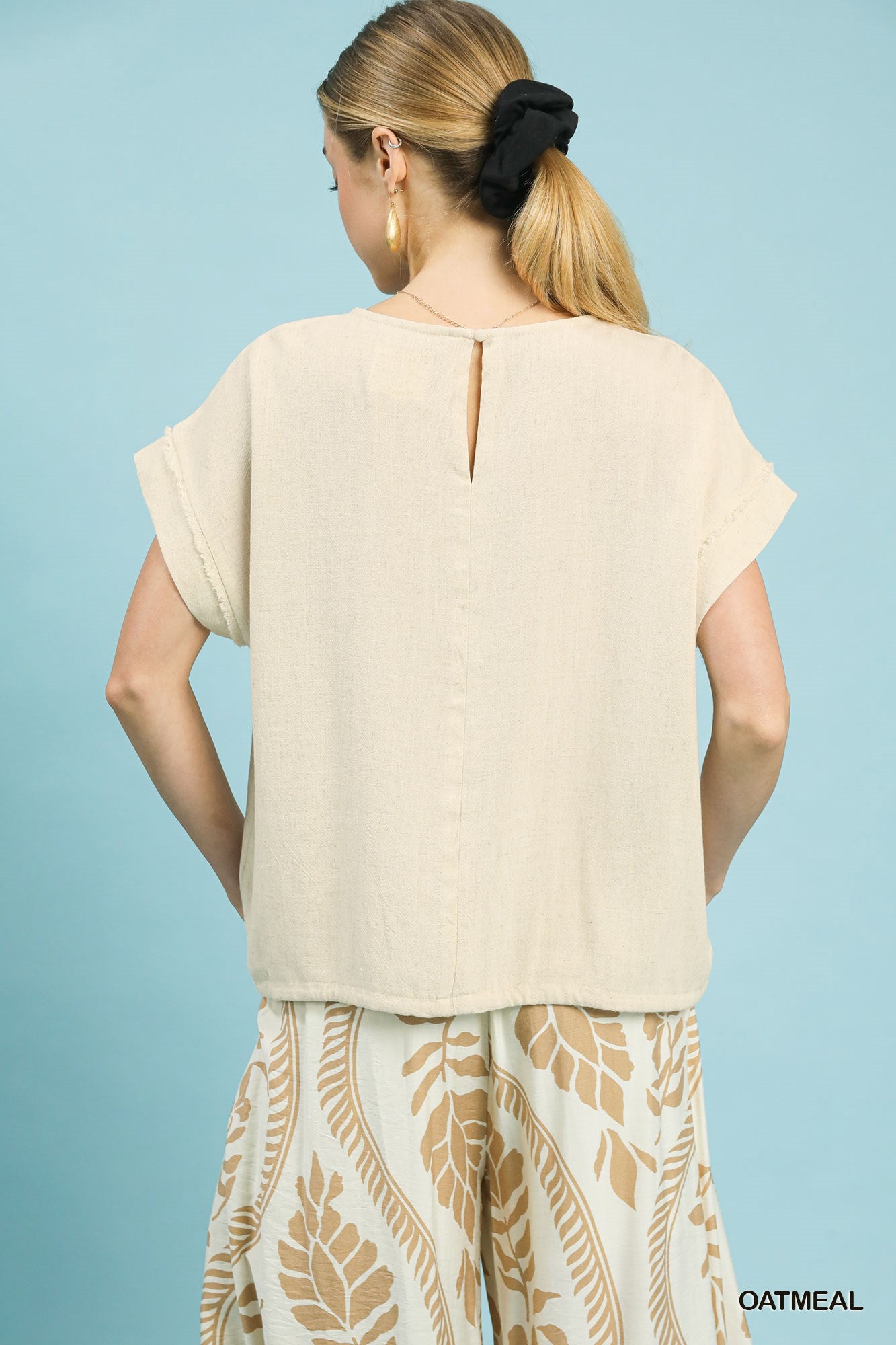 Drawstring Linen Blend Top
