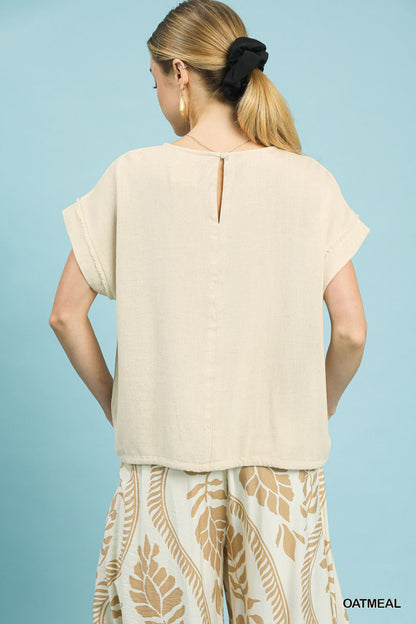 Drawstring Linen Blend Top
