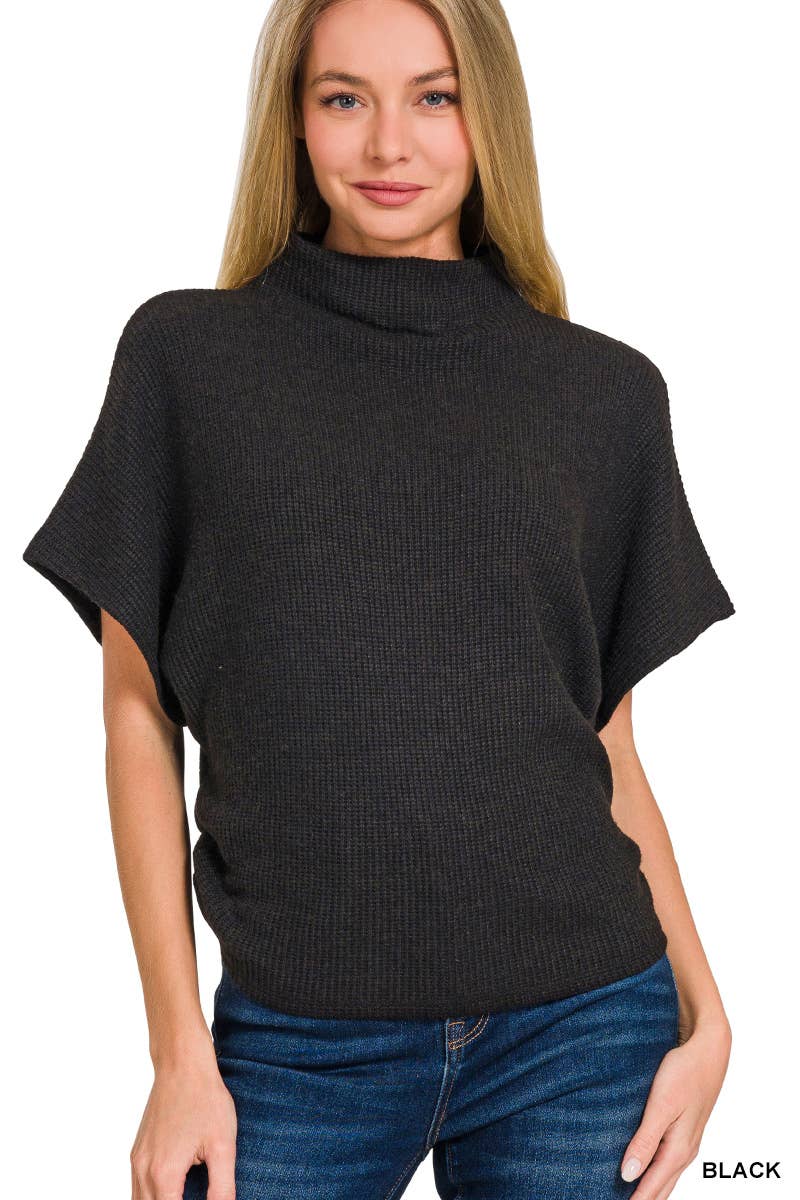 Mock Neck Side Shirred Sweater