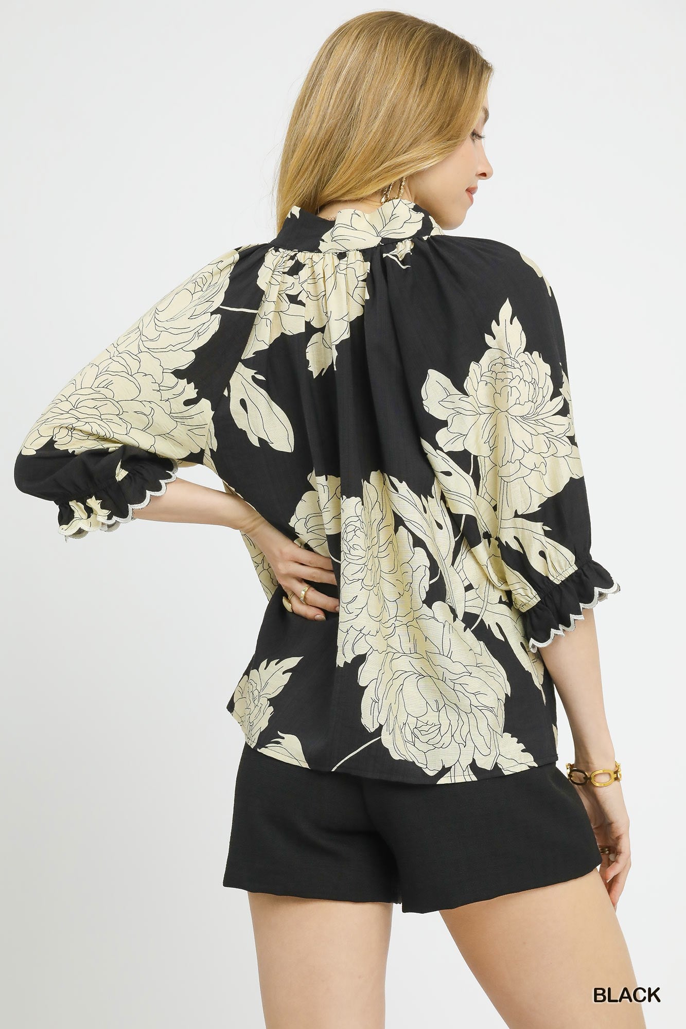 Peony Print High Neck Top