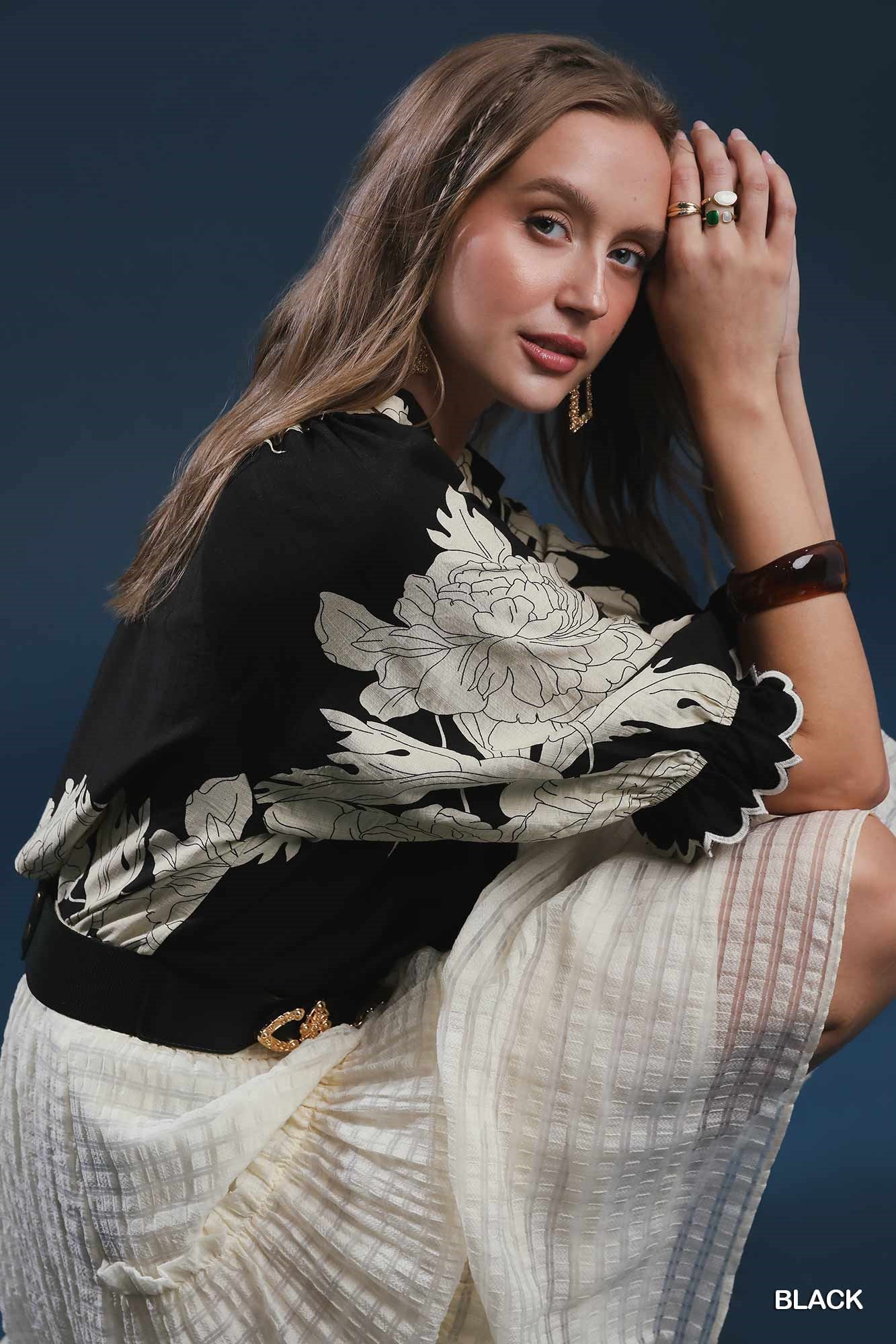 Peony Print High Neck Top