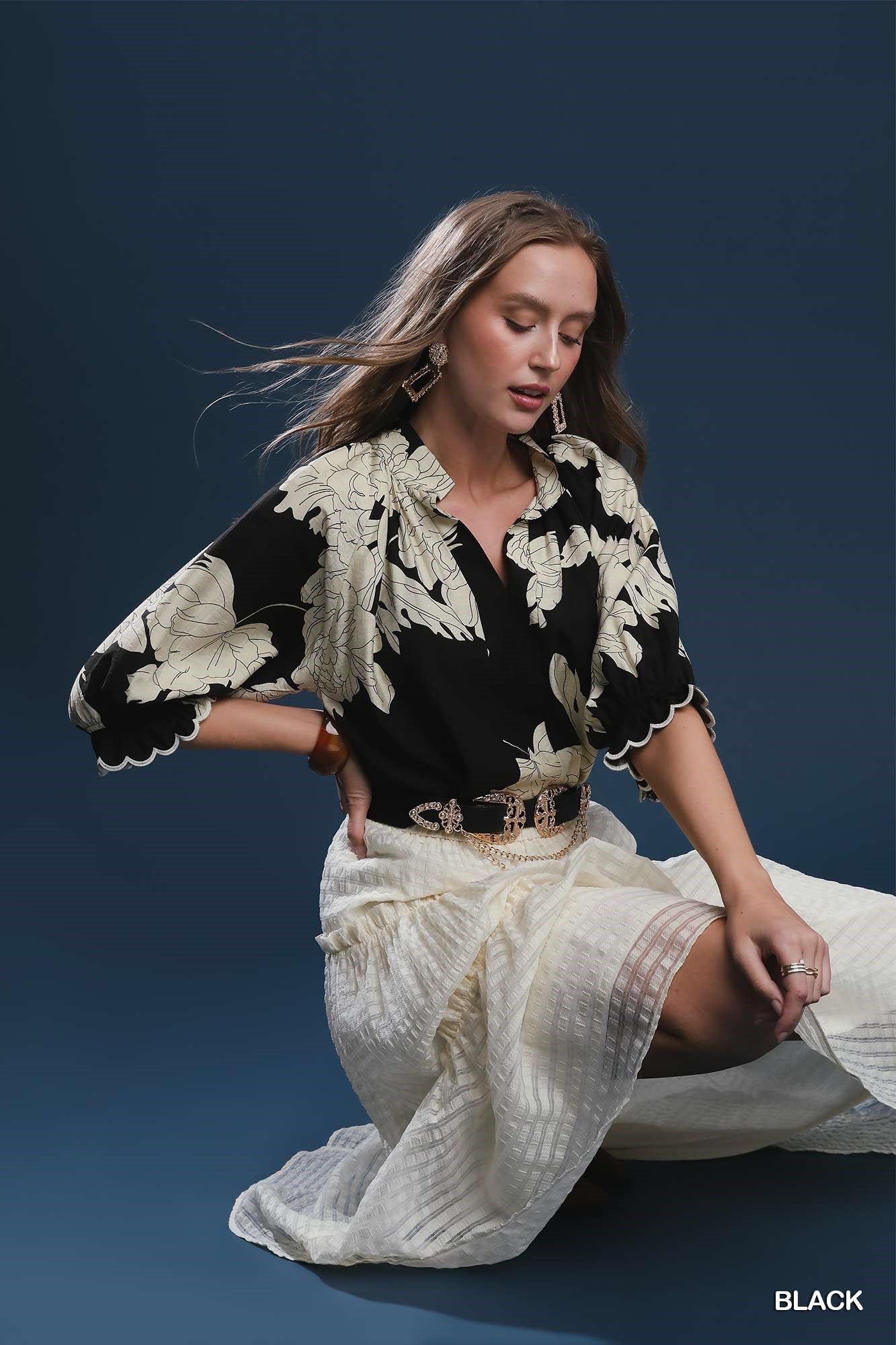 Peony Print High Neck Top