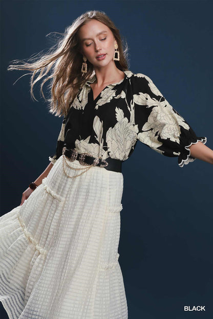 Peony Print High Neck Top