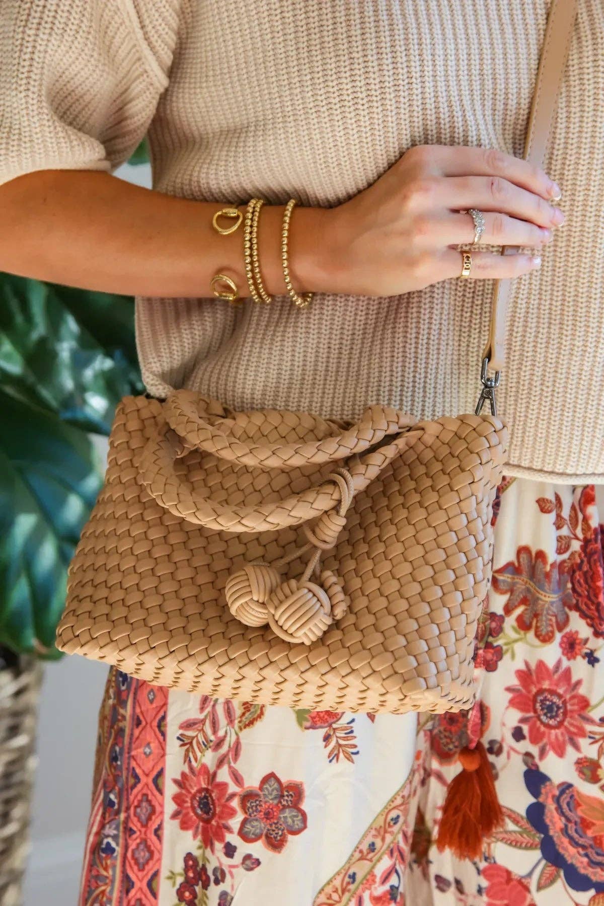Daya Mini Woven Tote Bag w/ Monkey Fist Bag Charm