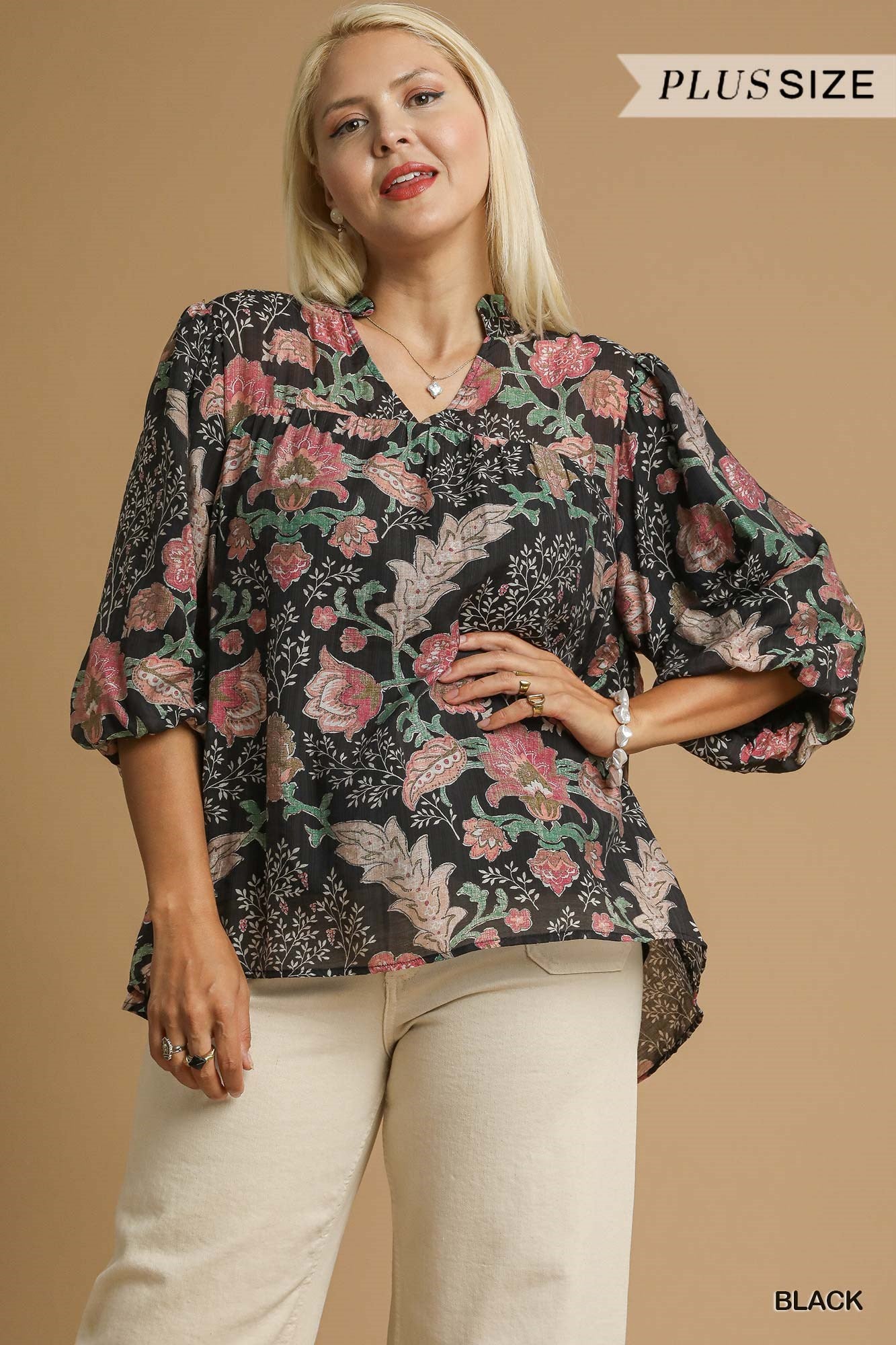 Floral Boho Blouse with Ruffle Collar