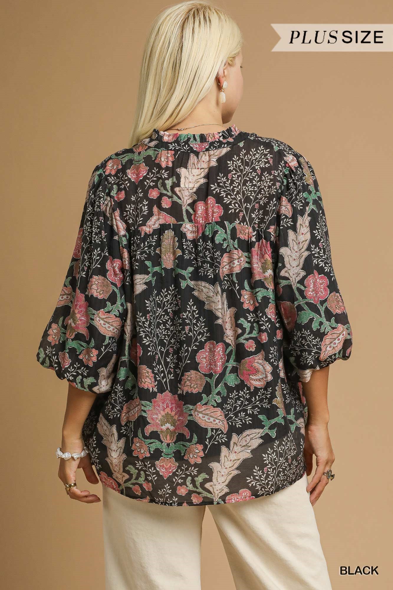 Floral Boho Blouse with Ruffle Collar