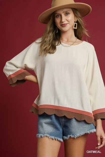 Scalloped Hem Color Block Top