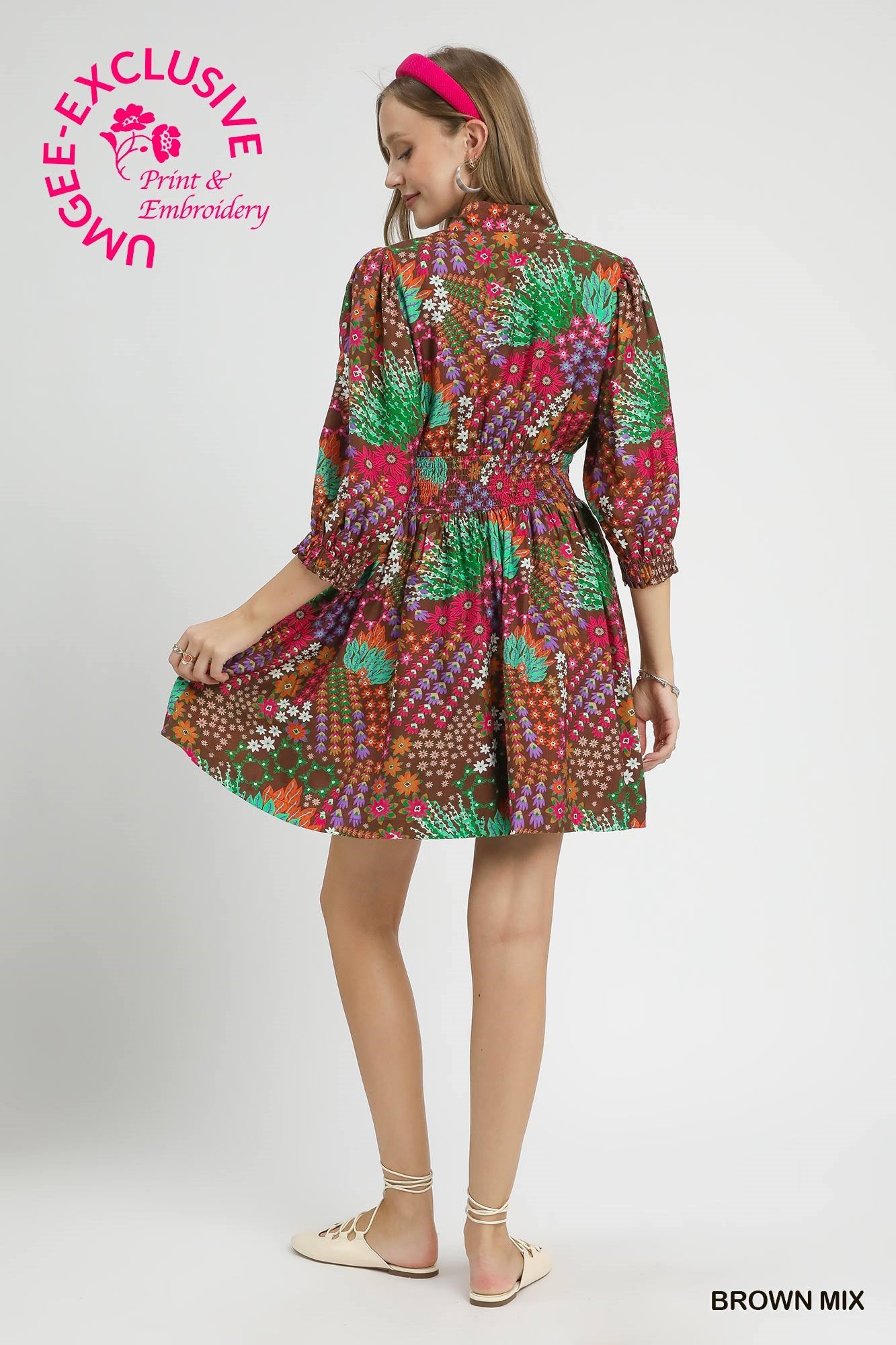 Mix Floral Zip Front Mini Dress