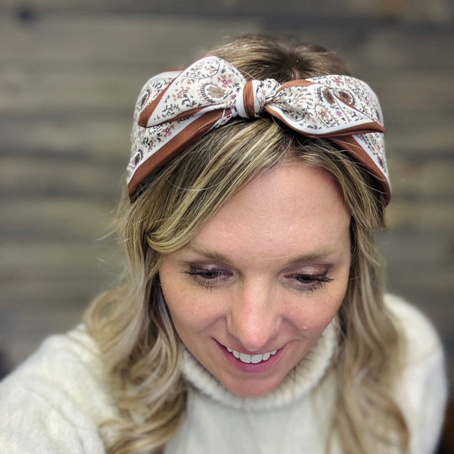 Cognac Paisley Boho Satin Scarf Bow Knot Headband