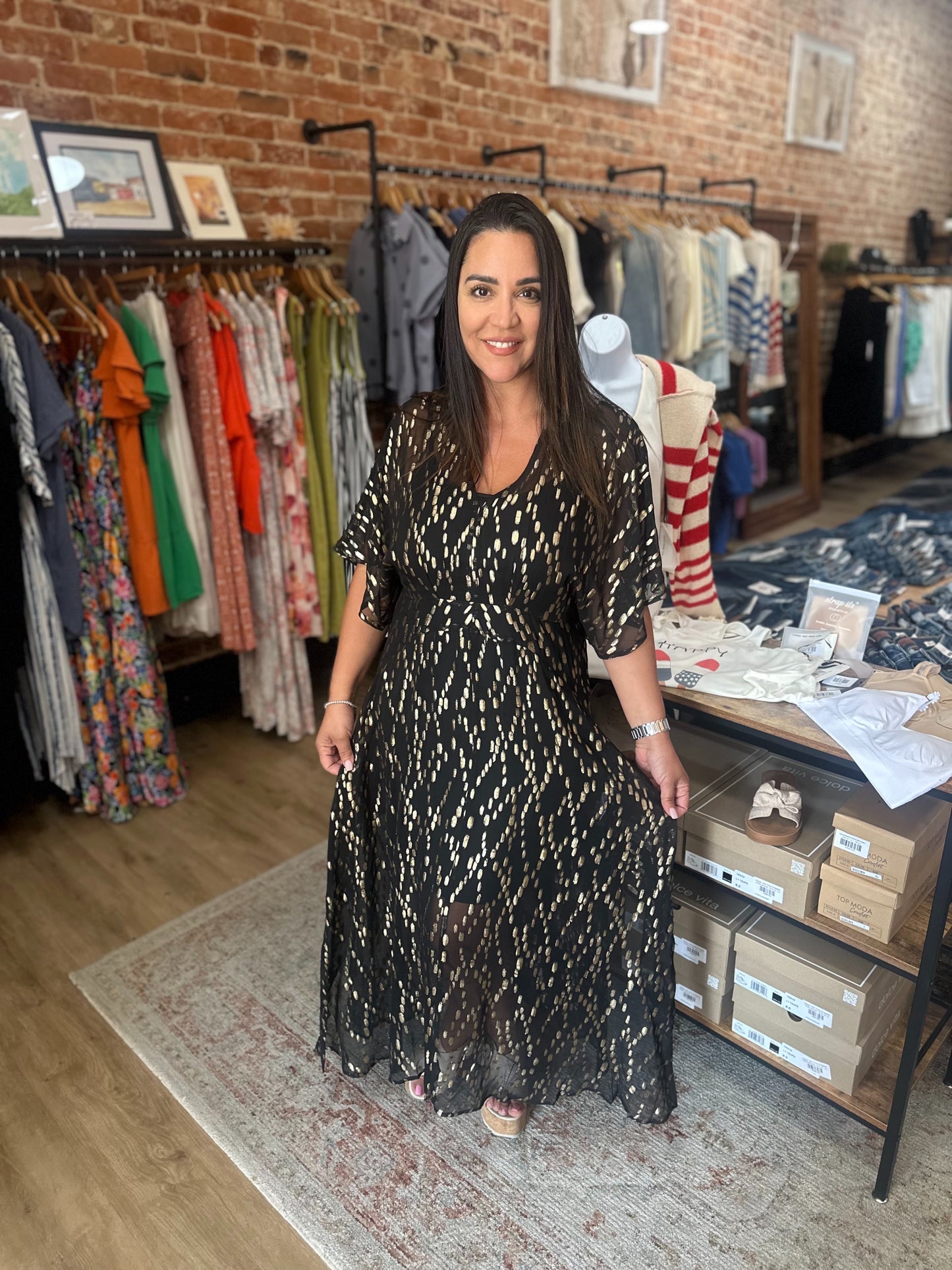 Gold Sequin Kimono Sleeve Maxi Dress