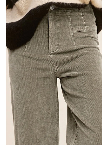 Mineral Washed HW Wide Leg Corduroy Pants