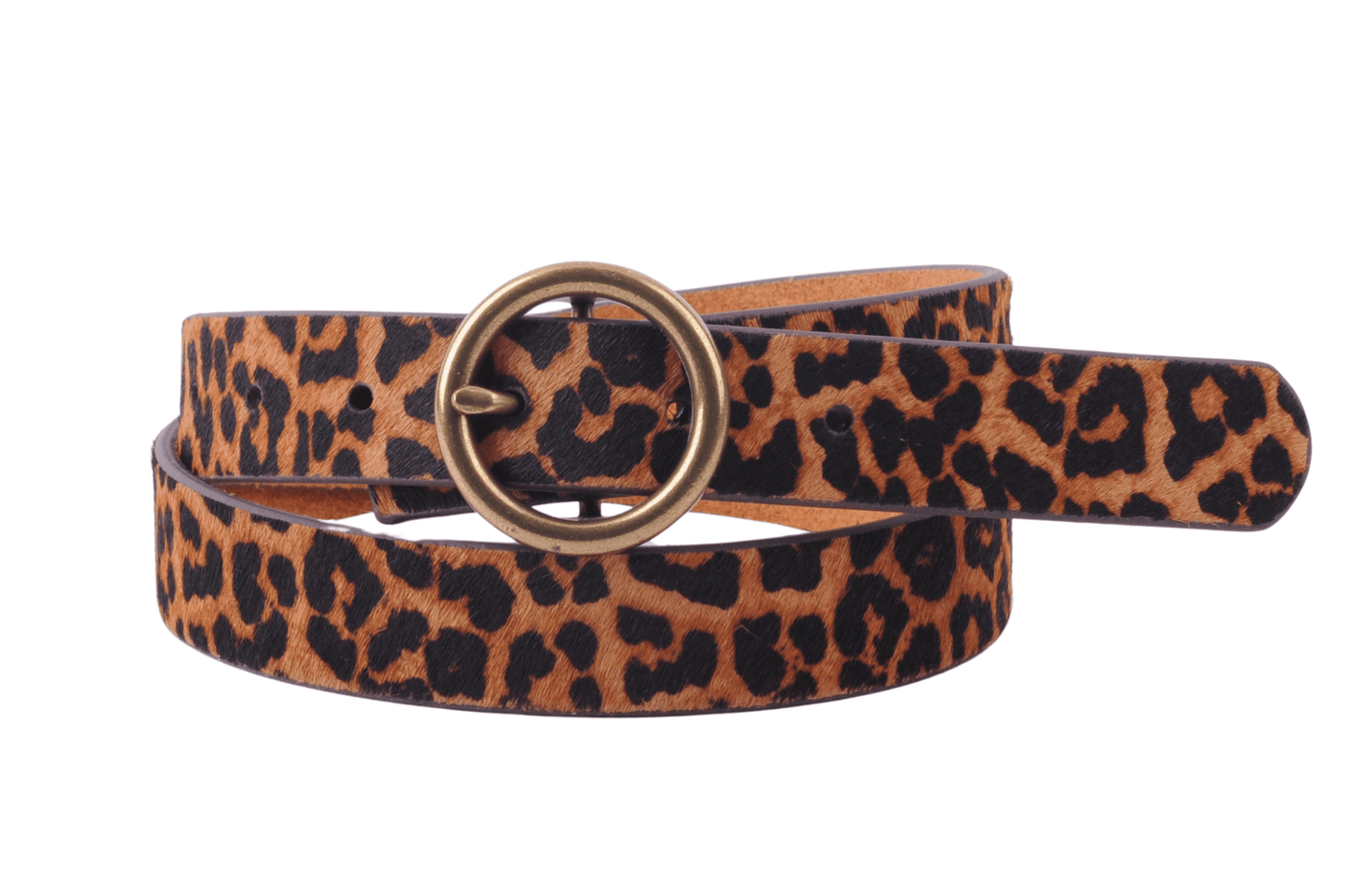 Brass-Toned Circle Buckle Leather Belt