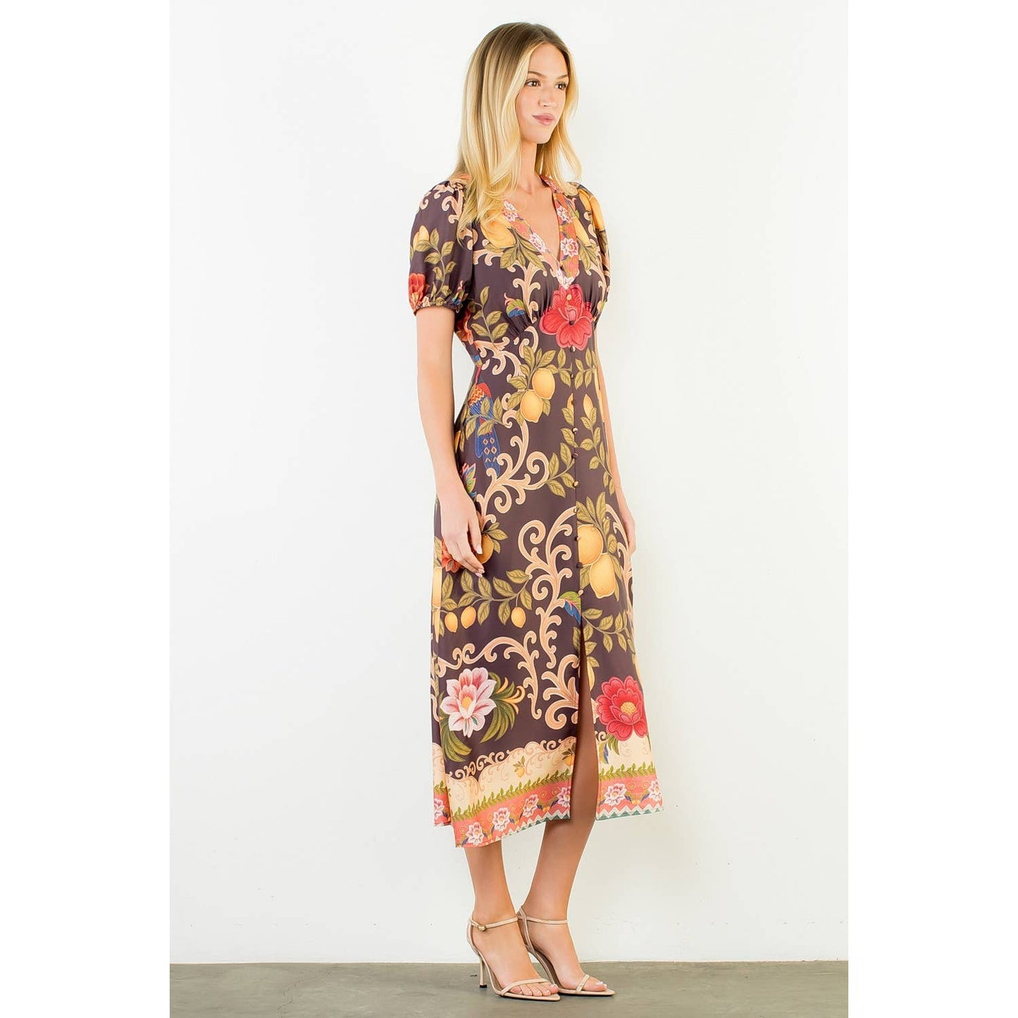 Short Puff Sleeves Pattern Dress