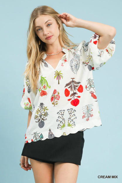 Floral Encyclopedia Print Blouse