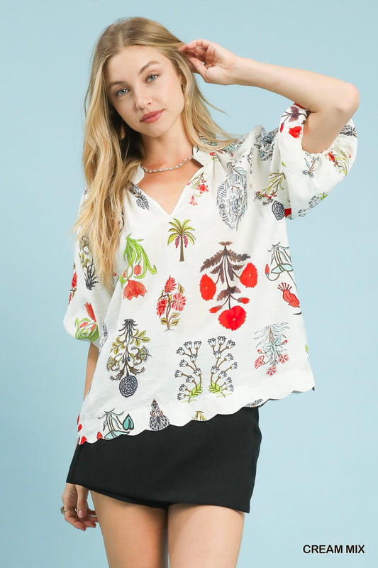 Floral Encyclopedia Print Blouse