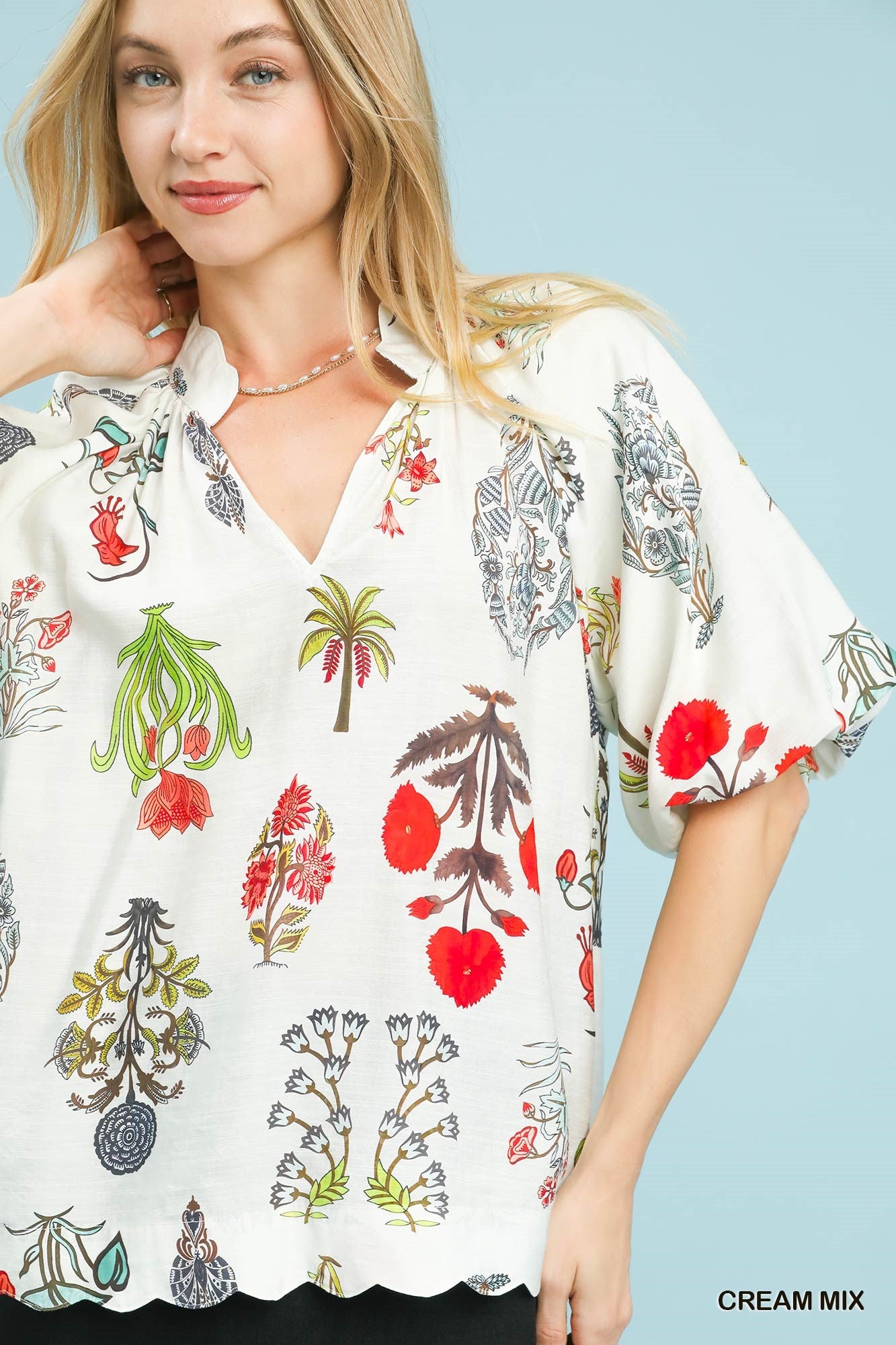 Floral Encyclopedia Print Blouse