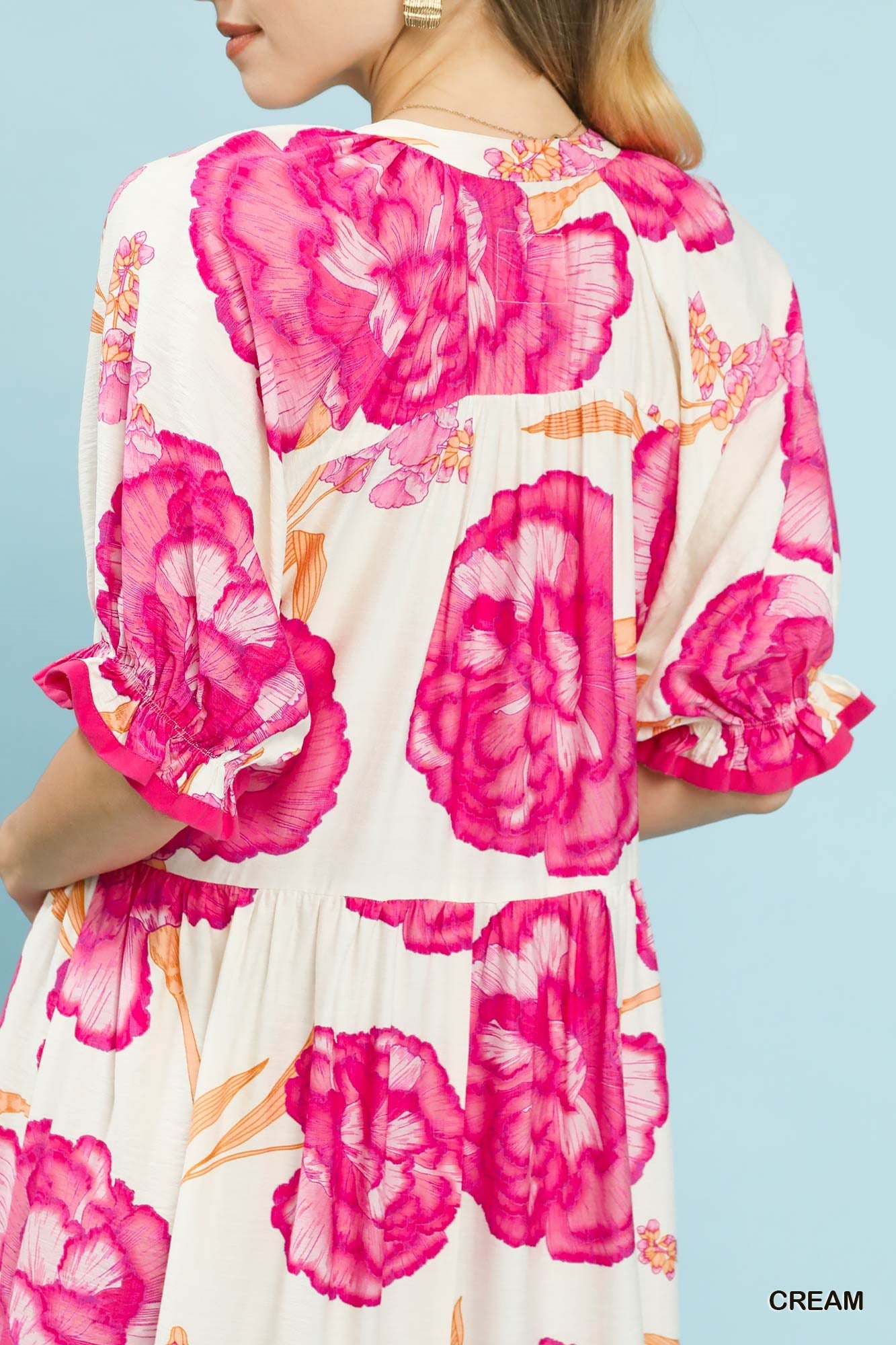 Floral Print Maxi Dress with Contrast Trim