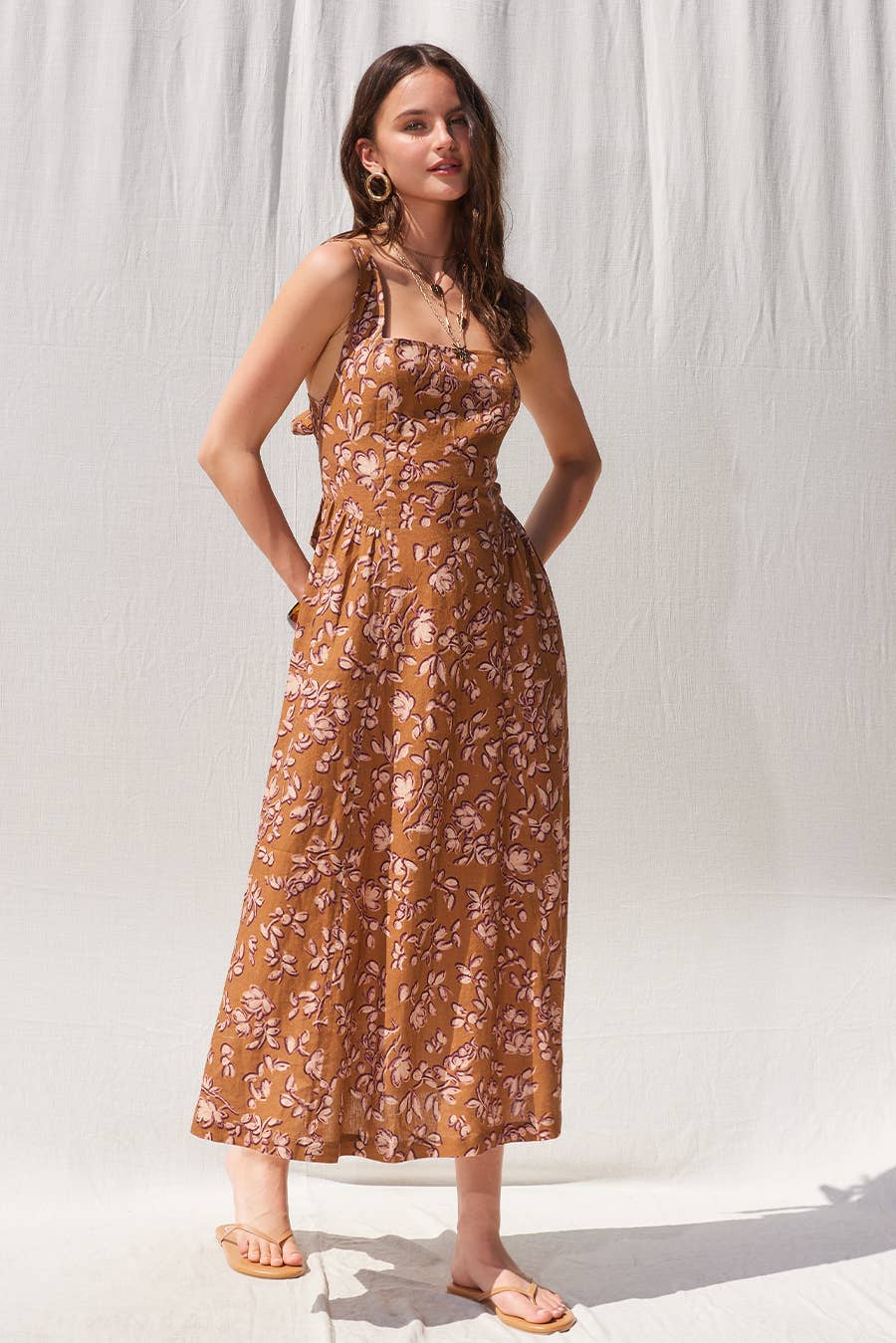 Printed Linen Midi Dress