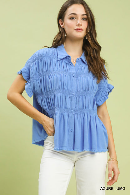 Linen Blend Smocked Shirt