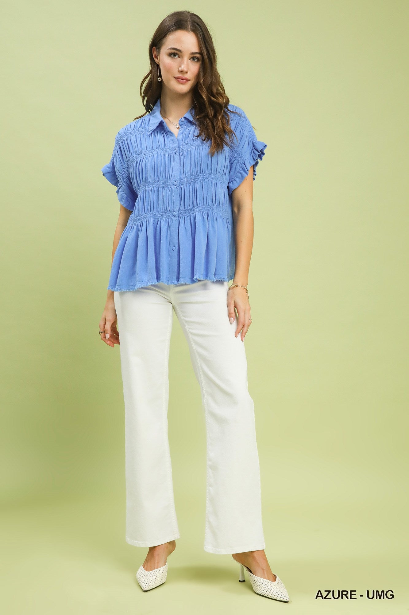 Linen Blend Smocked Shirt