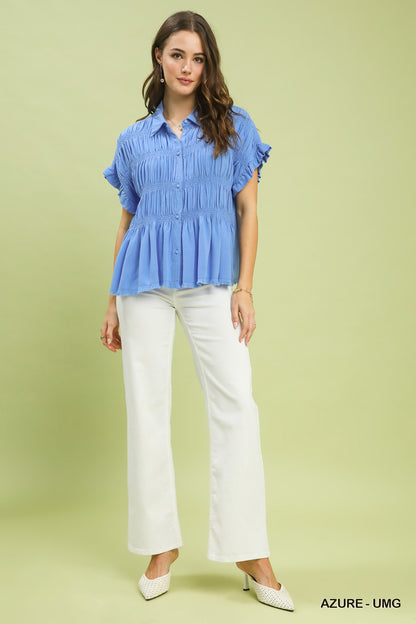 Linen Blend Smocked Shirt