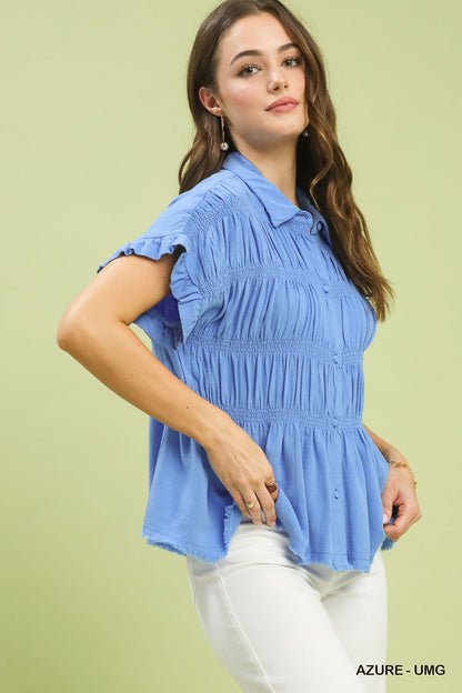 Linen Blend Smocked Shirt