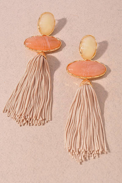 RESIN OVAL TASSEL STATEMENT DROP EARRINGS