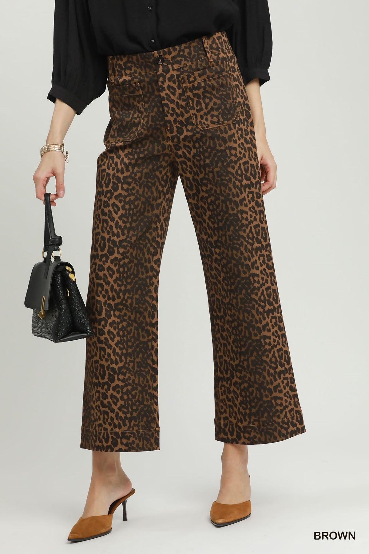 Leopard Print Wide Leg Cropped Pants
