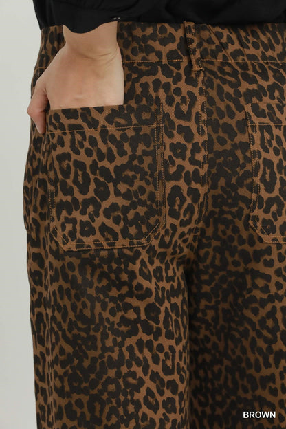 Leopard Print Wide Leg Cropped Pants