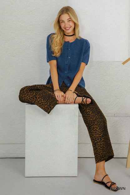 Leopard Print Wide Leg Cropped Pants