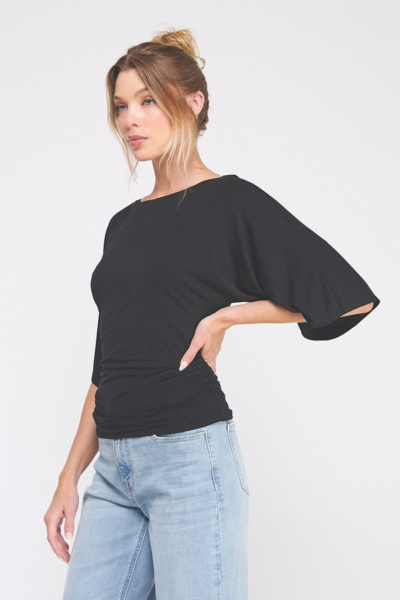 Double Knit Angel Sleeve Cinch Side Top