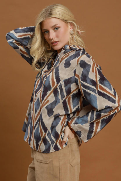 Ikat Print Tie-Neck Blouse