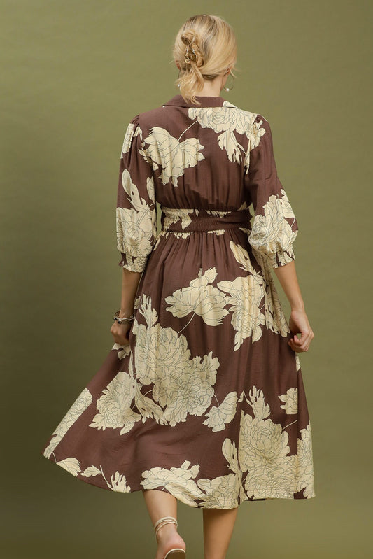 Floral Print Zip Front Midi Dress