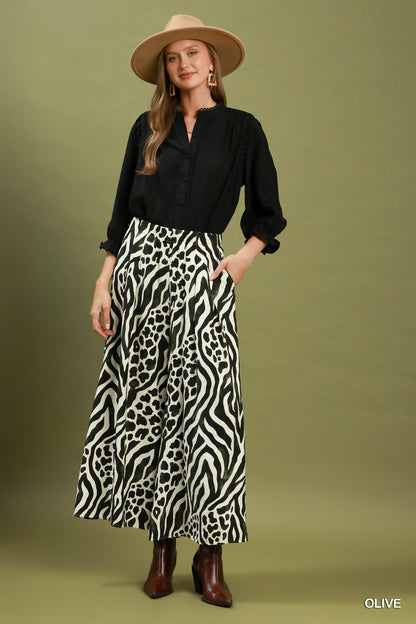 Mixed Animal Print Wide Leg