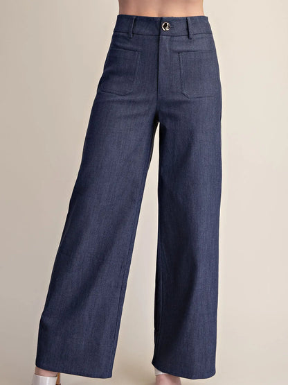 Stretchy Jeans High Rise Front Pocket Wide Leg