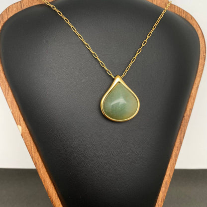 Green Jade Inlaid 18K Gold Plated S.Steel Necklace