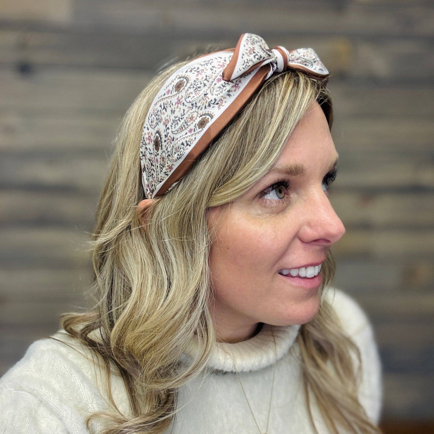 Cognac Paisley Boho Satin Scarf Bow Knot Headband