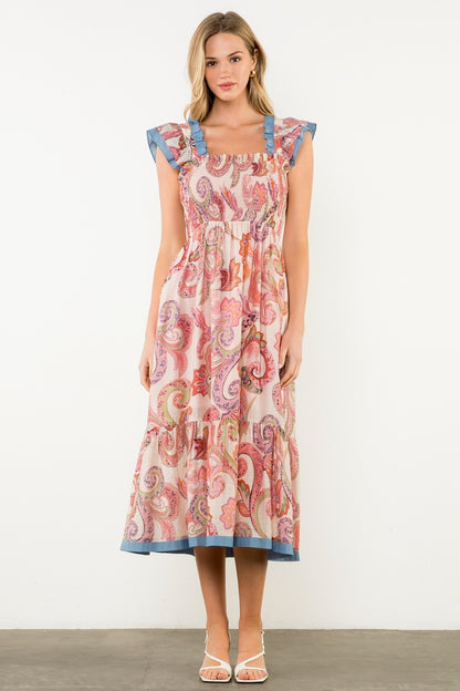 Paisley Flutter Sleeve Maxi Dress