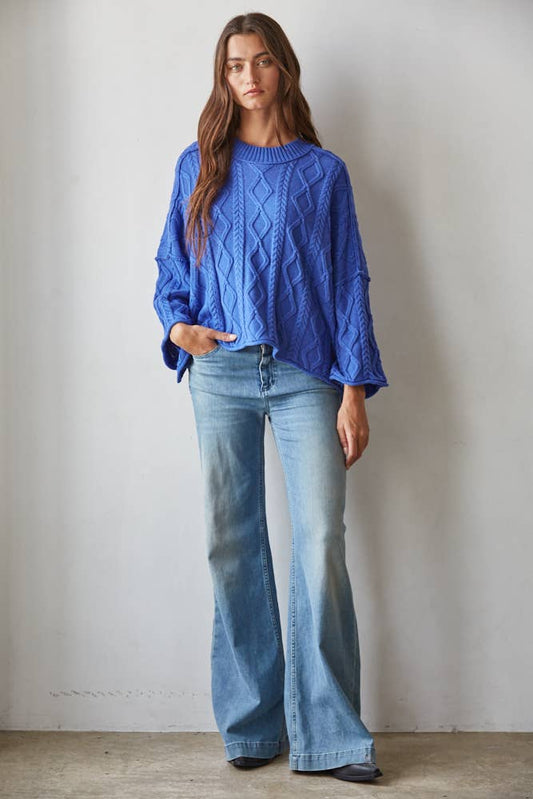 Knit Cable Sweater 3/4 Sleeve Pullover