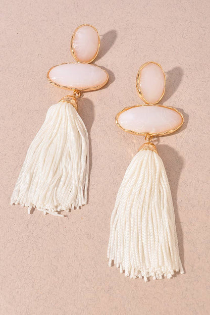RESIN OVAL TASSEL STATEMENT DROP EARRINGS