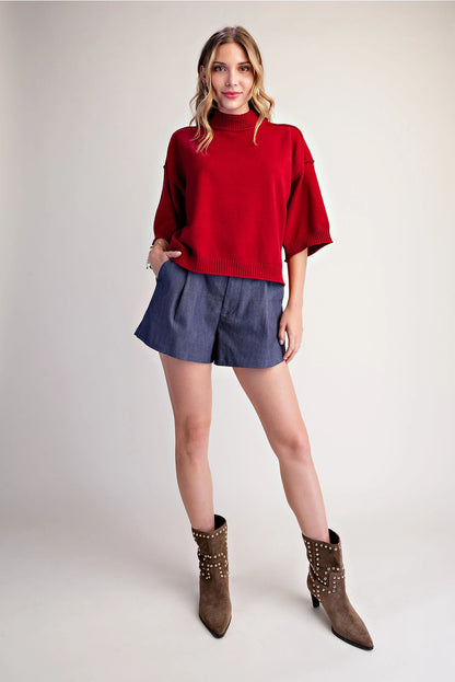 Mock Neck 3/4 Sleeves Sweater