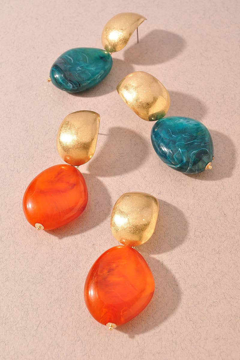 RESIN METAL BEAD LINK DANGLE EARRINGS