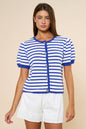 Stripe Button Down Puff Sleeve Knit Top