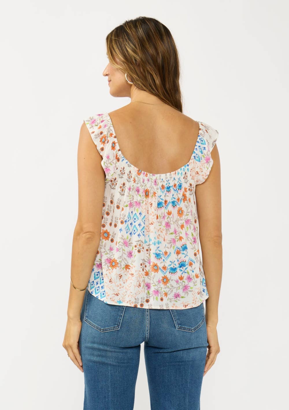 Flutter Sleeve Smocked Square Neck Top