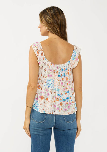 Flutter Sleeve Smocked Square Neck Top