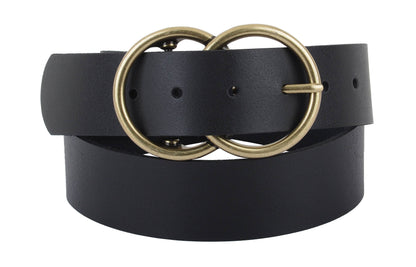Double Circle Buckle Leather Belt